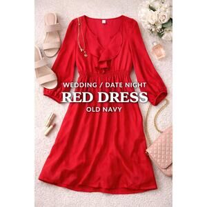 Old Navy Red Ruffle Front Dress XS Petite Flowy Boho Mini